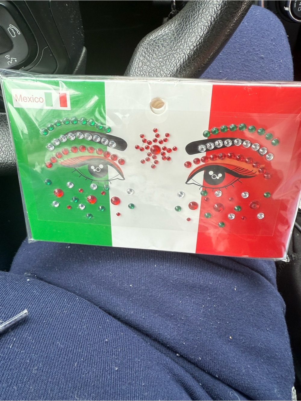 Mexico Flag Face Gem Stickers